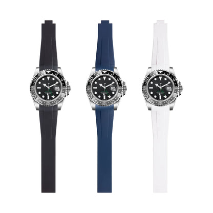 Bracelet de Montre FKM en Caoutchouc Fluororubber Souple, Noir, Bleu, Blanc, pour Rolex, Submariner, 20mm, Gstuff, Yacht-Master, Requibelt
