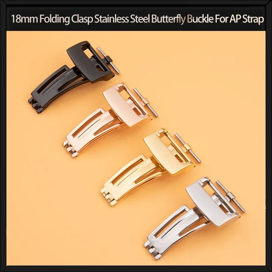 18mm Stainless Steel Folding Clasp, Butterfly Buckle for AP GA2100 Strap Modification, 4 Colors, Pin Buckle for Leather or Rubber Strap