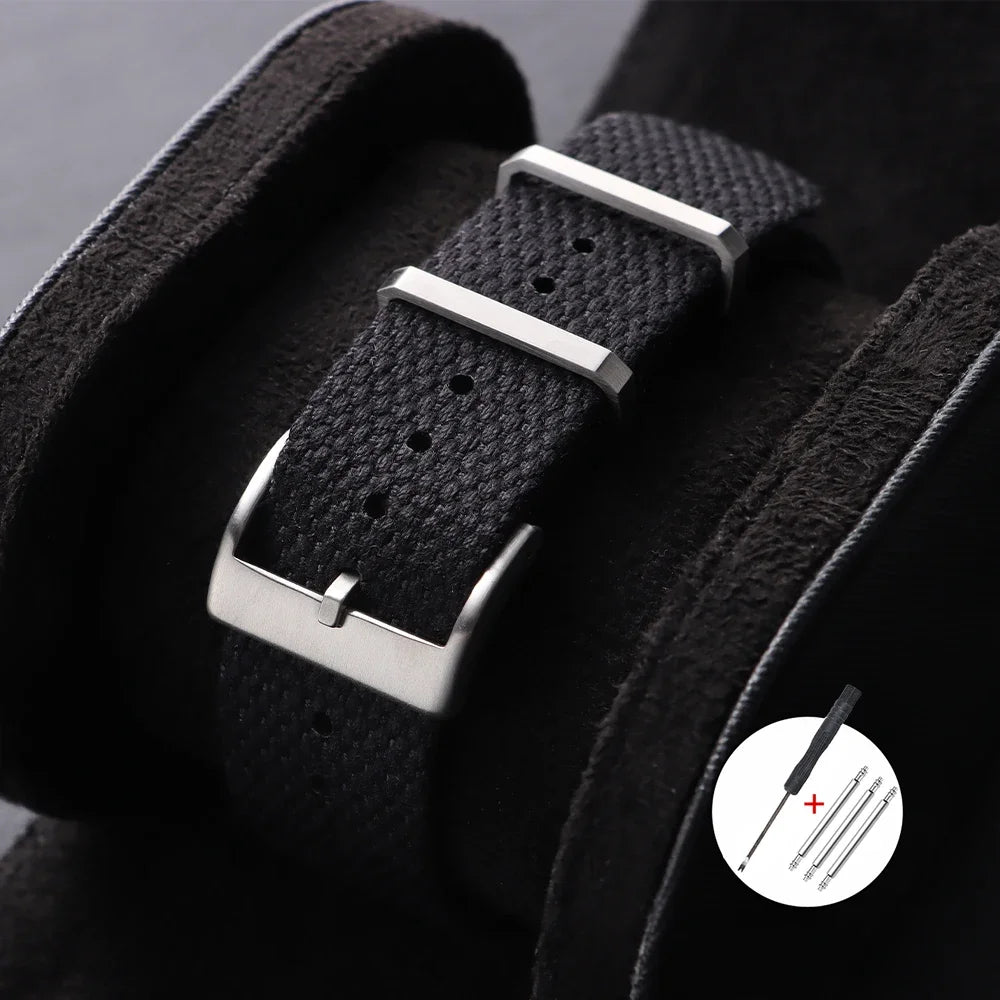 Nouveau Bracelet de montre en Nylon nervuré 20mm 22mm Bracelet de montre universel boucle militaire lavable Bracelet pour hommes bracelets accessoires de montre