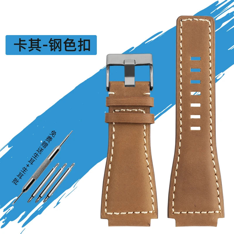 34*24mm Convex Pour Bell & Ross B & R BR-01 BR-03 High Quality Genuine Leather Strap Men's Watch Bands for BR01 BR03 Strap