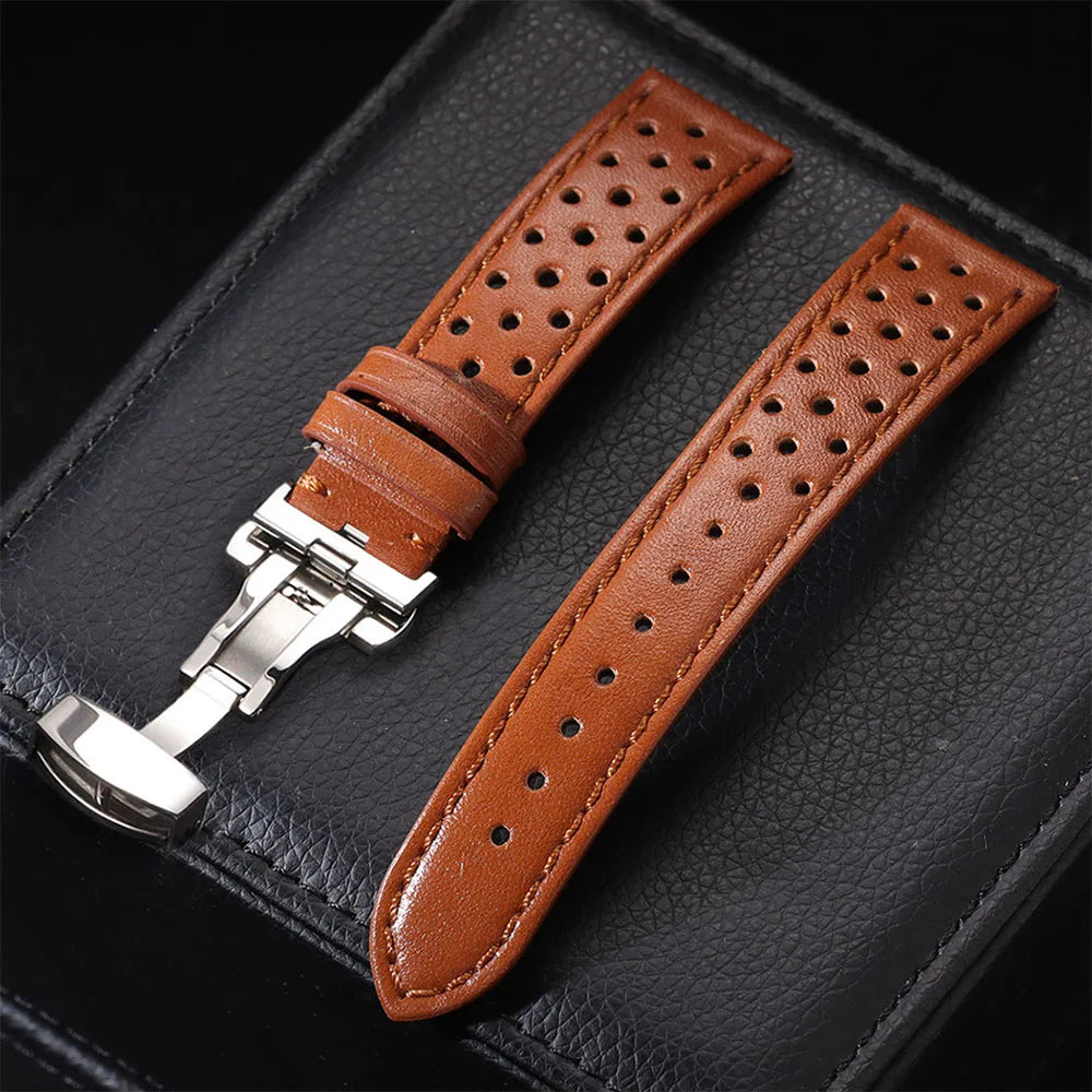 Bracelet de montre universel en cuir de vache véritable, boucle papillon, Vintage, pour hommes et femmes, respirant, ceinture 18/20/22mm