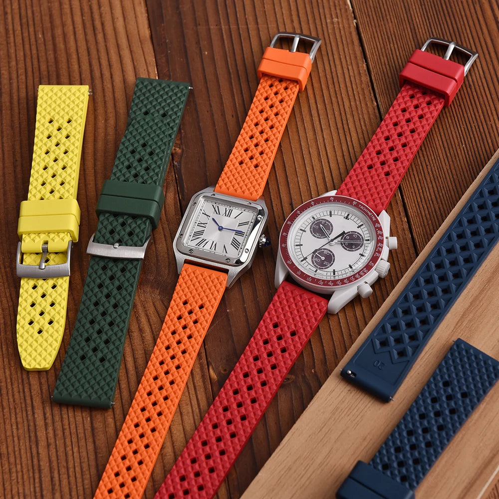 STAPELP breathable fluoroelastomer watch strap 20mm 22mm waterproof diving quick release fluororubber FKM bracelet