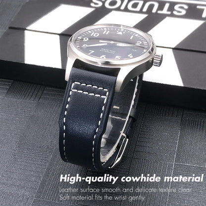 Cinturino per orologio in vera pelle da uomo, 20mm 21mm 22mm, adatto per orologio pilota IWC IW3777 PORTOFINO Mark 18, nero blu marrone