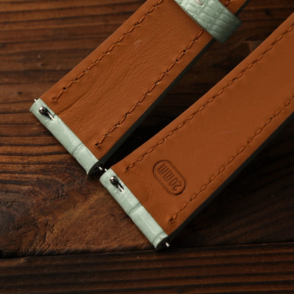 Lizard Grain Cowhide Leather Watch Strap, 18 19 20 22MM Premium Soft Leather Watch Band, Retro Blue-Green-Yellow Quick Release Strap for Men