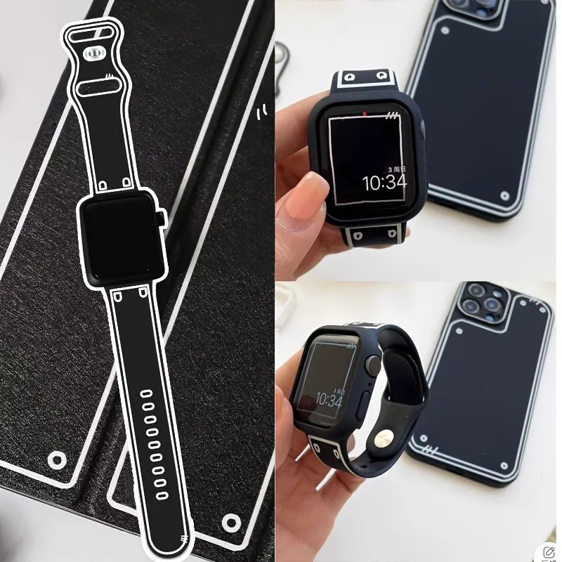 Silicone Band and Case for Apple Watch 38mm 40mm 41mm 42mm 43mm 44mm 45mm 46mm 49mm iWatch Series 11 10 9 8 7 6 5 4 SE Ultra
