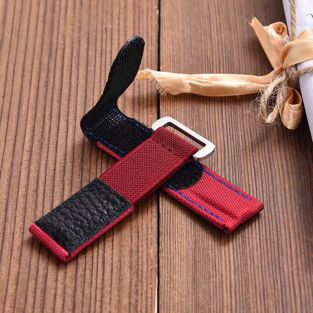 20mm Premium Quality Hook and Loop Adhesive Leather Nylon Elastic Watch Strap Replacement Watch Accessories Watchband