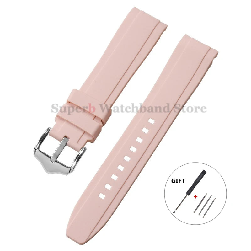 Bracelet de montre en Silicone à extrémité incurvée pour Rolex 20mm 22mm, Bracelet en caoutchouc de haute qualité pour Bracelet Omega, étanche