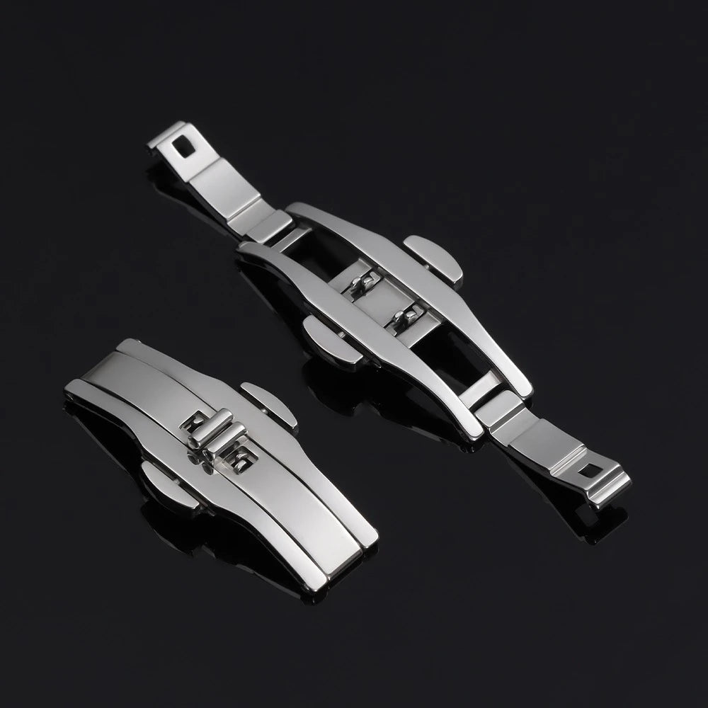 Accessori per orologi: Fibbia automatica a doppio pulsante per cinturino, chiusura deployante in acciaio, pulsante universale in metallo 4mm 5mm 6mm