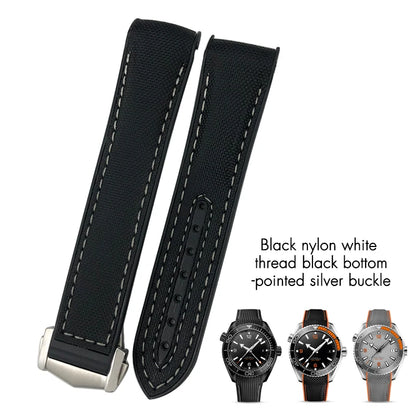 Bracelet de montre en caoutchouc et Nylon, 19mm 20mm 21mm 22mm, adapté à Omega Seamaster Diver 300 Planet Ocean 600M Seiko Orange