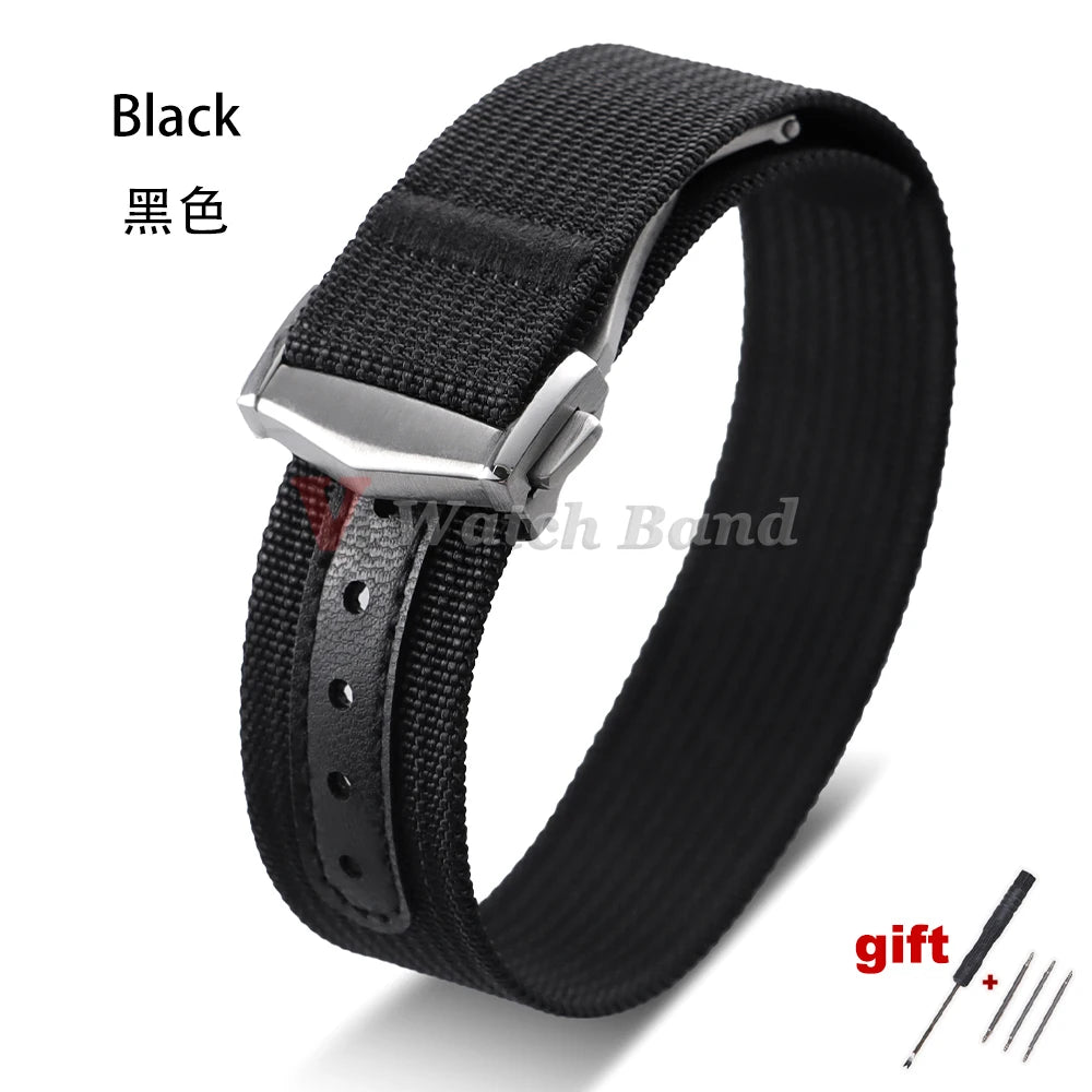 Pour Omega pour Swatch pour Moonswatch toile Nylon bracelet de montre 20mm pour Seiko Sport bracelet de montre étanche boucle pliante brossée