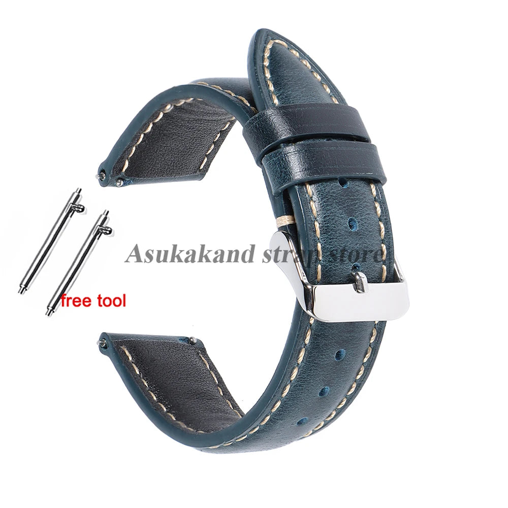 18mm 19mm 20mm 21mm 22mm Universal Vintage Oil Wax Leather Watch Straps Brown Top Coat Watch Strap Men's Accessories Tang Buckle