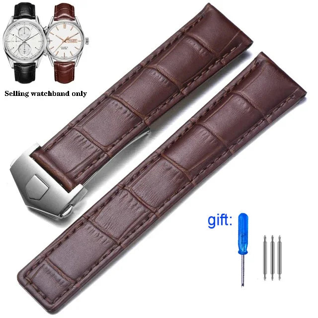 19mm 20mm 22mm Genuine Leather Strap for Tag Heuer Carrera Monaco Watch Black Brown Watchband Bracelet