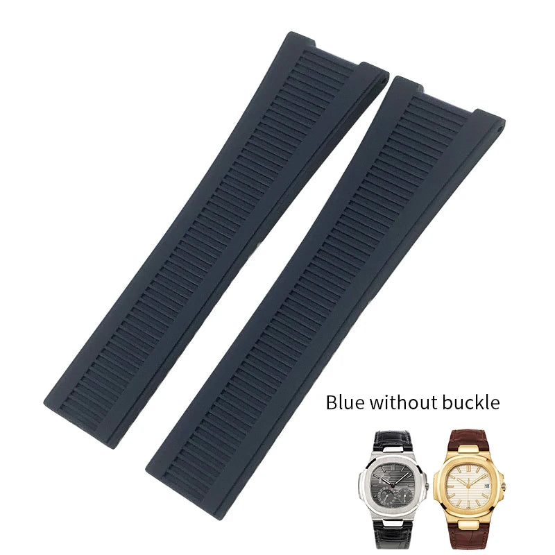 Correa de reloj de caucho y silicona, forma cóncava, 25mm 13mm, adaptada a PATEK PHILIPPE Nautilus PP, negro, azul, marrón, cierre desplegable