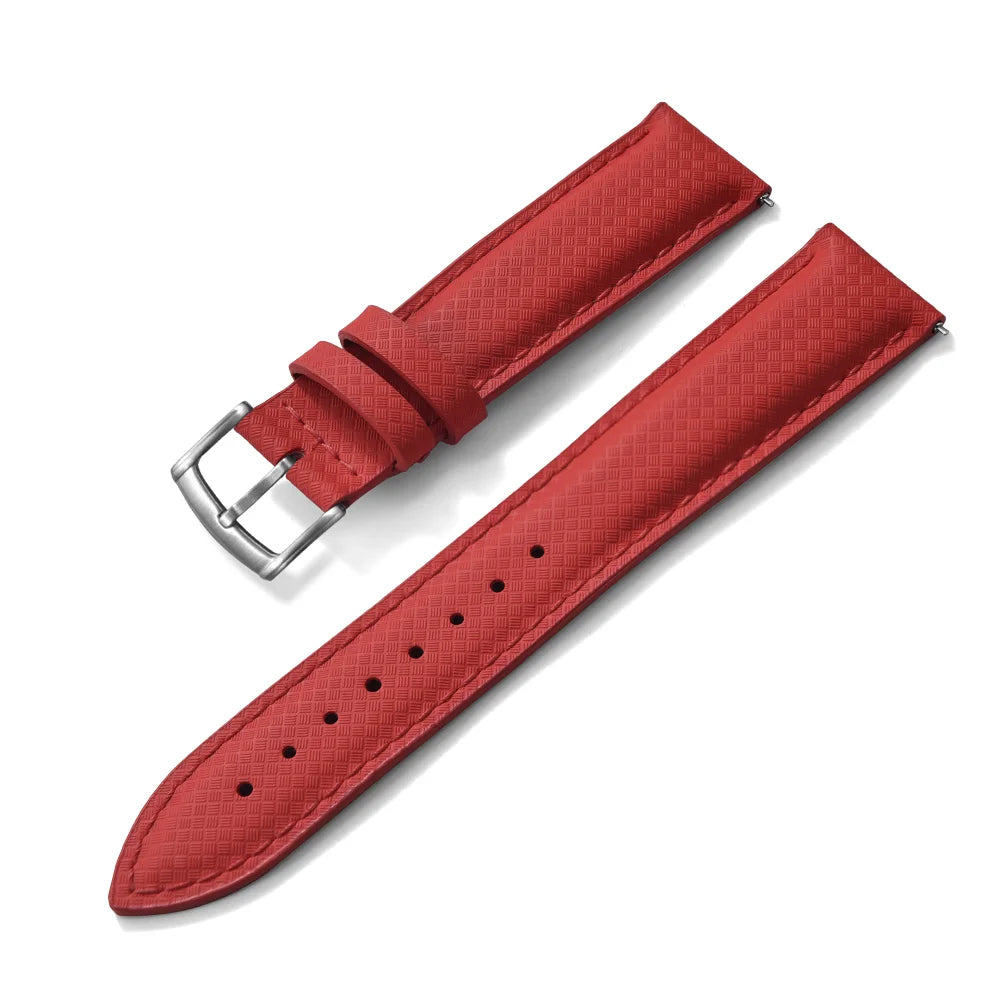 STAPELP – Fabric Sailcloth Strap, 18mm, 19mm, 20mm, 22mm, Top FKM + Leather Base, Textured Rubber Watch Straps, Quick Release Pin Buckle