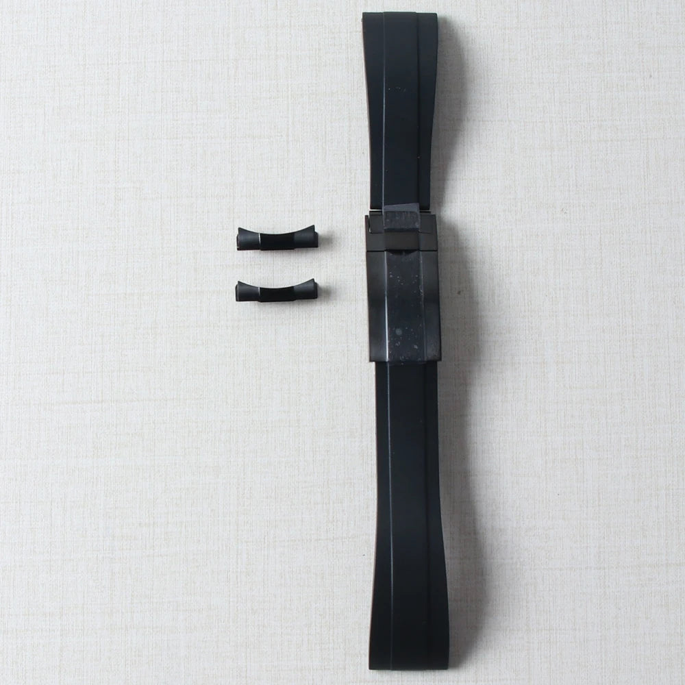 Bracelet de montre en caoutchouc de 20mm pour Yacht-Master Seiko Daytona Submariner, extrémité incurvée avec boucle Endlink, Bracelet en Silicone noir