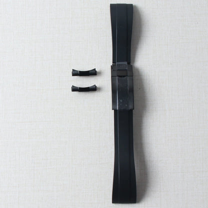 Bracelet de montre en caoutchouc de 20mm pour Yacht-Master Seiko Daytona Submariner, extrémité incurvée avec boucle Endlink, Bracelet en Silicone noir