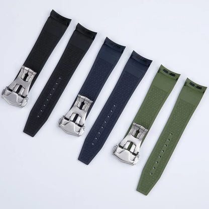 Bracelet de montre en caoutchouc fluoré FKM souple, pour Longines Conquest GMT L3.790 L3.830 L3.890 41mm 43mm, extrémité incurvée, étanche