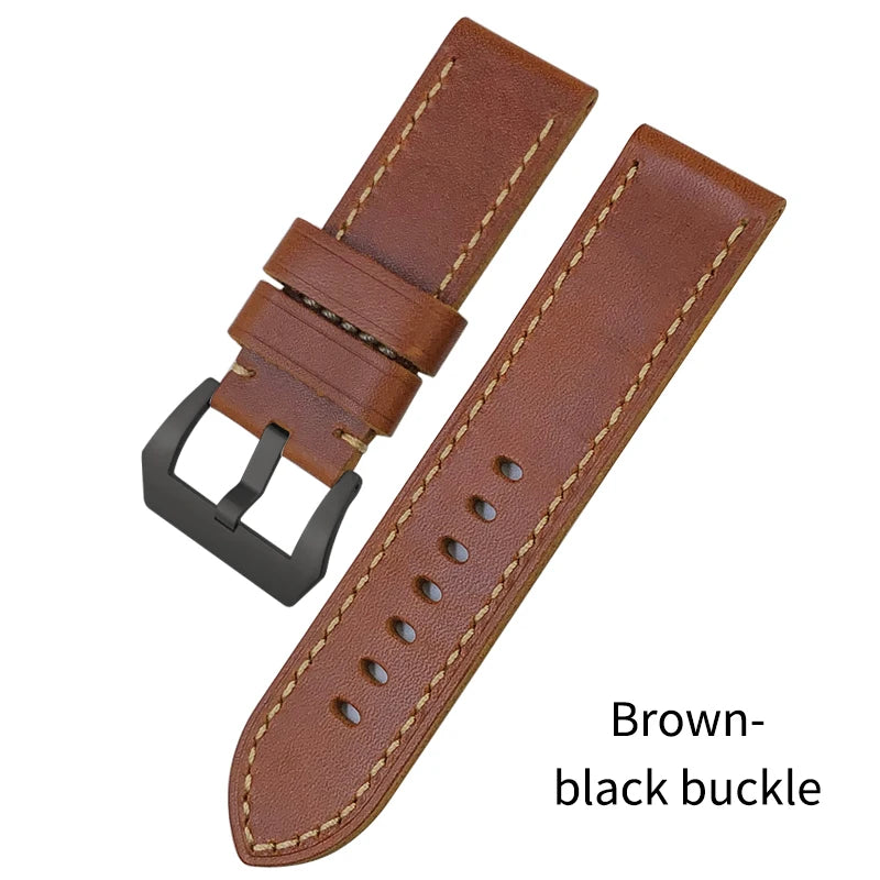 Cinturino per orologio in pelle bovina fatto a mano, 26mm, ricambio per Panerai LUMINOR, fibbia subacquea in acciaio, attrezzi di alta qualità