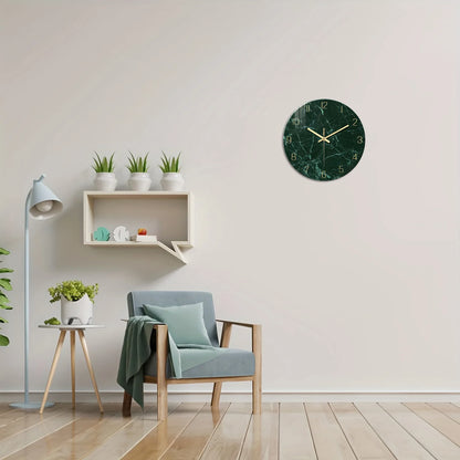 Orologio da parete personalizzato con motivo a texture effetto marmo verde scuro in vetro temperato per soggiorno, camera da letto, cucina, decorazione per la casa, orologio al quarzo silenzioso, regalo per le feste, 12 pollici, 14 pollici, 16 pollici