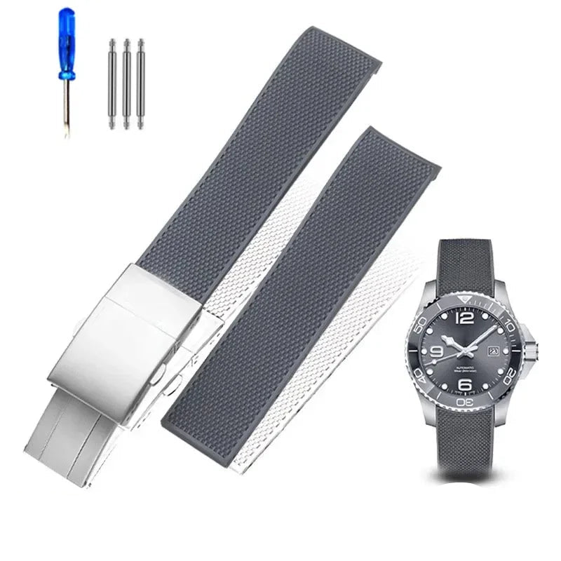 FKM Rubber Watch Strap for Longines - Deployment Clasp - Hydroconquest L3 Conquest