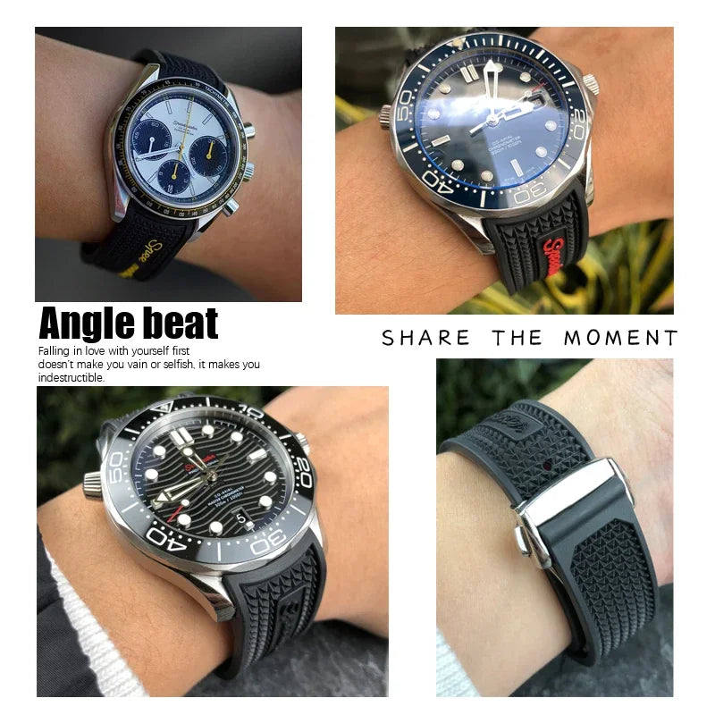 Bracelet de montre souple en caoutchouc et Silicone, 19mm 21mm 20mm, adapté à Omega Speedmaster 326, Seamaster 300, outils de Sport noirs