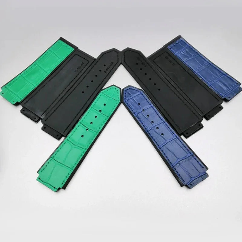 Genuine leather watch strap for HUBLOT Big Bang series with silicone case back. Watch strap accessories, 25mm x 19mm, with tools.