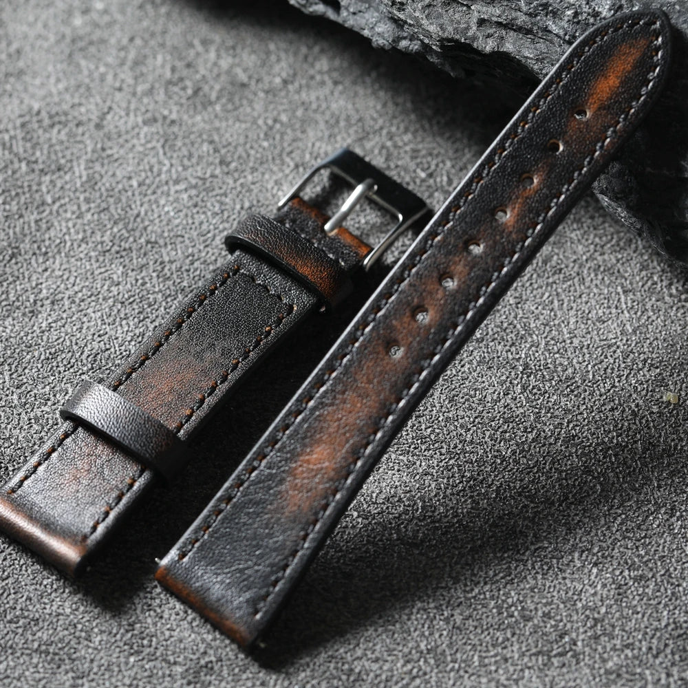 Handmade Italian Brushed Vintage Watch Strap 18 19 20 22MM Men's Vintage Bracelet, Soft Quick Release Bracelet, Premium Leather