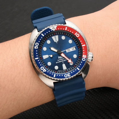 Cinturino per immersioni in silicone 22 mm 20 mm 24 mm per Seiko 5/SKX007/Turtle/Samurai – Cinturino per orologio impermeabile nero e blu con fibbia ad ardiglione