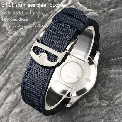 Bracelet de montre en Nylon et cuir de vache, 20mm 21mm, gaufrage en cuir véritable, vert et bleu, remplacement pour accessoires de la série pilote IWC