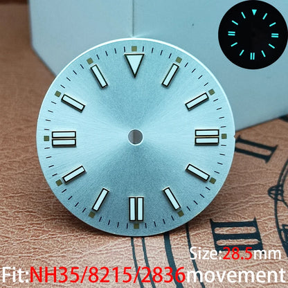 The 28.5mm luminous yellow, black, blue, and green sterile watch face is suitable for NH35/8215/2836 movement watch accessories