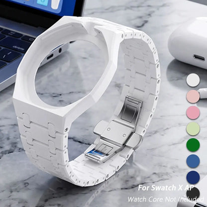 Ceramic case and bracelet for Swatch X AP Royal Pop, integrated modification accessories to transform a pocket watch into a wristwatch
