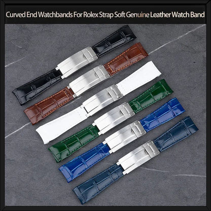 20mm Curved End Watch Band for Rolex Daytona Submariner GMT Master, Glidelock Clasp, Genuine Leather