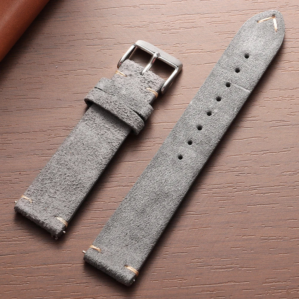 Bracelet de montre Vintage en cuir suédé, bracelet de montre en cuir de veau à dégagement rapide, 14/16/18/19/20/21/22mm, bracelet de remplacement avec boucle ardillon