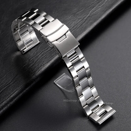Bracelet de montre entièrement en acier inoxydable, 20mm 22mm 24mm 26mm 28mm, pour plongée aux huîtres, ceinture de montre universelle à extrémité plate