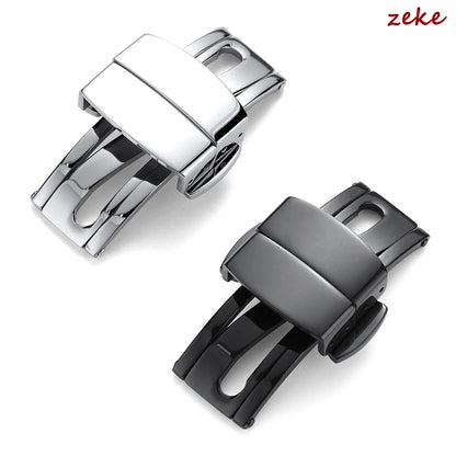 Fermoir à boucle en métal pour bracelet de montre en acier inoxydable, bouton noir argenté poli 16mm 18mm, accessoires de boucle de bracelet de montre