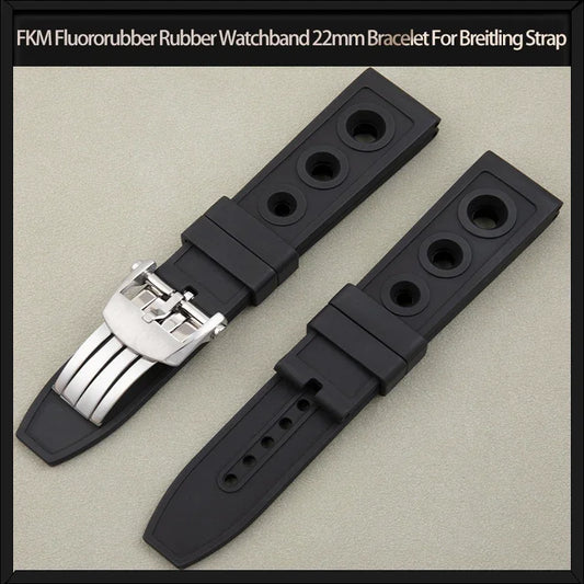 Cinturino per orologio in gomma fluorurata FKM nera, morbido, da 22 mm, ricambio per cinturino Breitling, per cinturino Superocean Navitimer Avenger