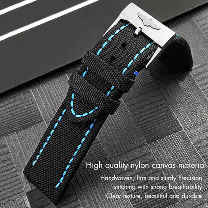 Nylon Canvas Watch Strap, 22mm, for Breitling HMGER Challenger, black, green, gray, yellow, high quality