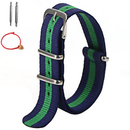 Bracelet de montre à rayures de remplacement pour hommes et femmes, en Nylon, avec boucle ardillon argentée, 16MM 18MM 20MM 22MM, bracelet à dégagement rapide