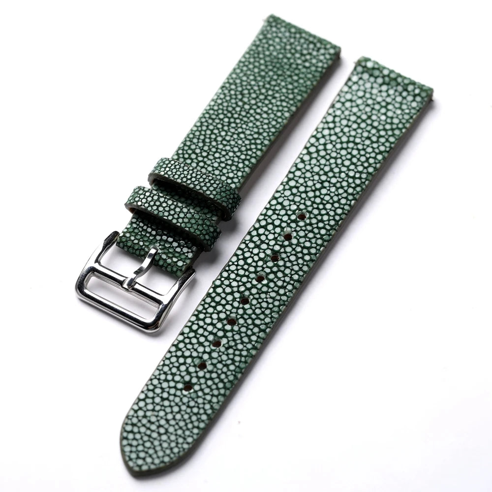 Bracciale da uomo fatto a mano in pelle di pesce perlato, 18mm, 19mm, 20mm, 21mm, 22mm, Vintage Devilfish, Nero, Verde, Blu, Morbido, Indossabile, Premium Lea