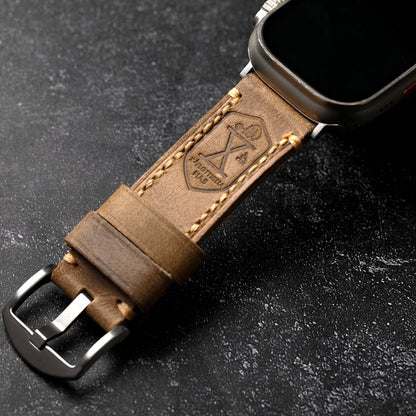 Vera pelle bovina tedesca fatta a mano, primo strato, adatta per Apple Watch S10 Ultra 49MM, cinturino retrò spesso in pelle