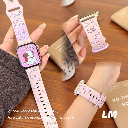 Cute Puppy Bracelet for Apple Watch S11 S10 S9 Ultra 2 3 | Breathable Silicone Couple Strap Compatible with iWatch 49 46 45 44 42 40 38mm