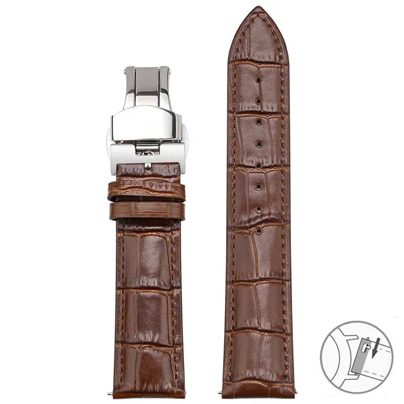 Bracelet en cuir véritable de vache pour Seiko Tissot, bracelet de montre universel à dégagement rapide 12 13 14 15 16 17 18 19 20 21 22 23 24 26mm