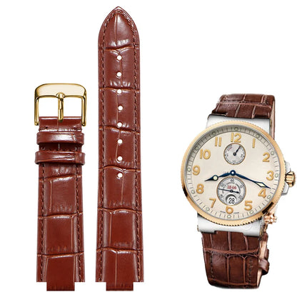 Convex leather watch strap for Ulysse Nardin MARINE 6300 263 6319, men's and women's strap, 24x12MM 26x12MM, blue strap accessory
