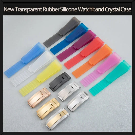 New 20mm Transparent Rubber and Silicone Watch Strap, Crystal Case for Rolex Submariner GMT OYSTERFLEX Daytona Bracelet