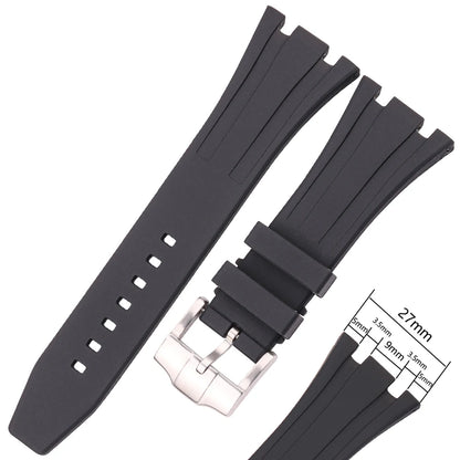 Bracelet de montre en caoutchouc de silicone souple, bracelet de plongée, bracelet de montre-bracelet, bleu, noir, 27mm
