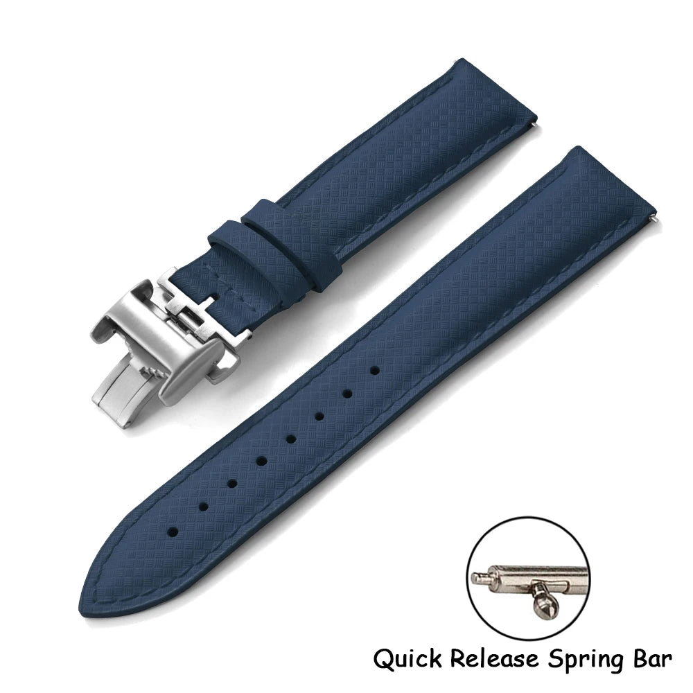 Cinturino per orologio in gomma FKM 18 19 20 22 mm, cinturino pieghevole in tela, a sgancio rapido, cinturino a farfalla in pelle per uomo Omega Moonswatch IWC