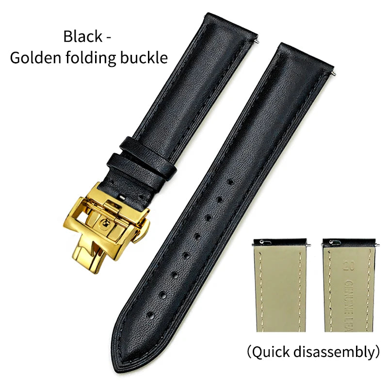 Bracelet de montre en cuir véritable à dégagement rapide 19mm 20mm 21mm 22mm pour Vacheron Constantin Patrimony VC, bracelet noir avec boucle pliable