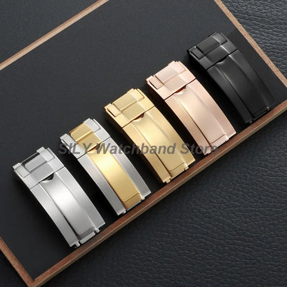 For Rolex Submariner Oysterflex Daytona GMT 9mm 16mm Stainless Steel Double Security Folding Watch Buckle Clasps Solid Watch Button