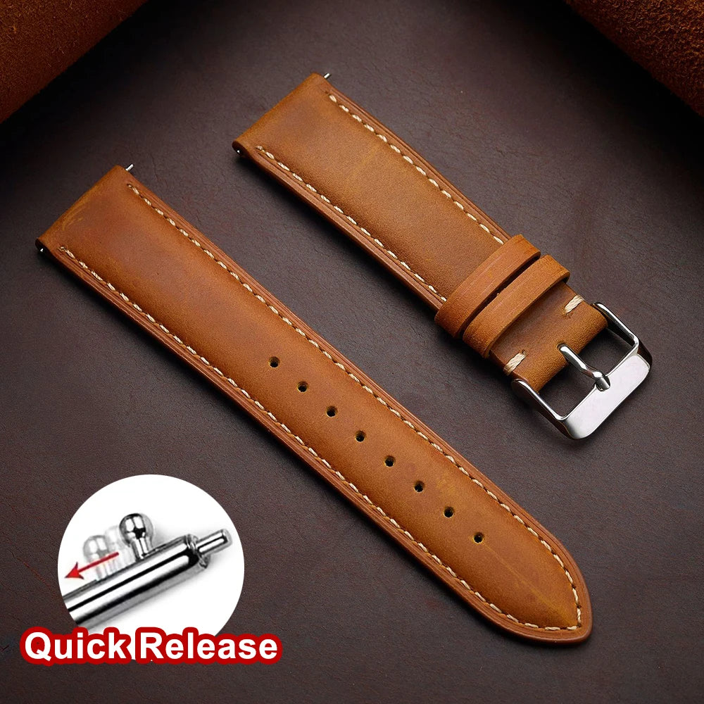Cowhide Leather Watch Strap, 14mm 16mm 18mm 20mm 22mm 24mm, Retro Dark Brown, Quick Release, for Samsung Galaxy Watch 7/6/5/4 44mm