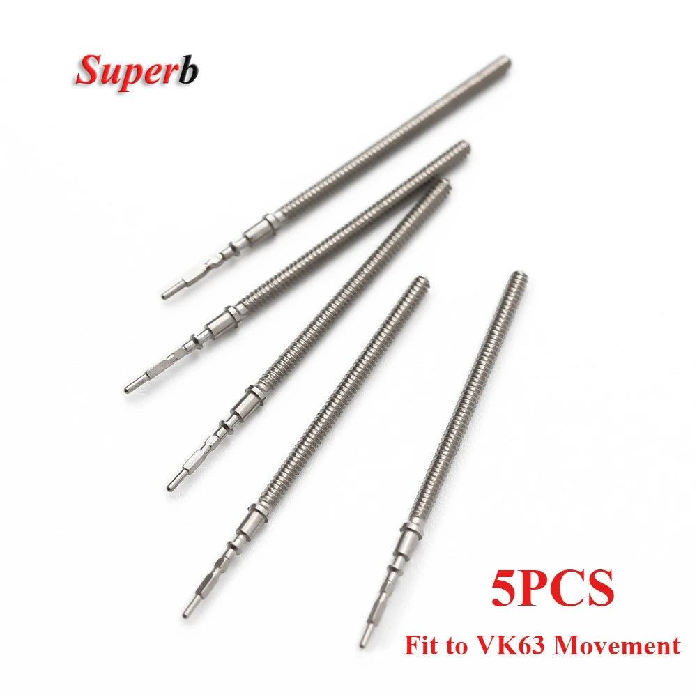 Pièces de montre authentiques VK63A VK64, 5 pièces, Modification de tige de couronne, pièces de rechange, outil de réparation de montre, tige d'enroulement adaptée au mouvement VK63